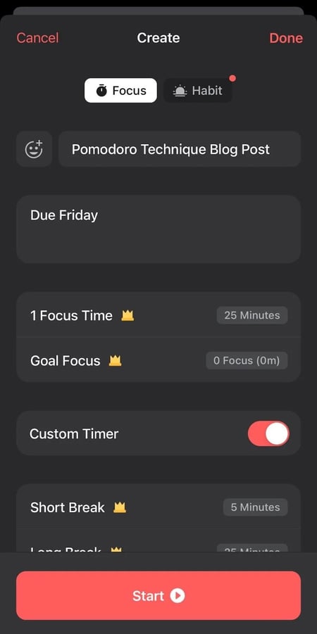 pomodoro technique app, focus keeper